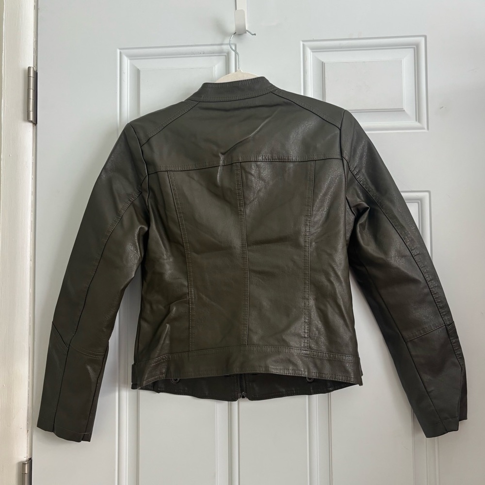 NWT Blue B Collection Olive Green Faux Leather Moto Jacket, Size Small - Picture 7 of 12